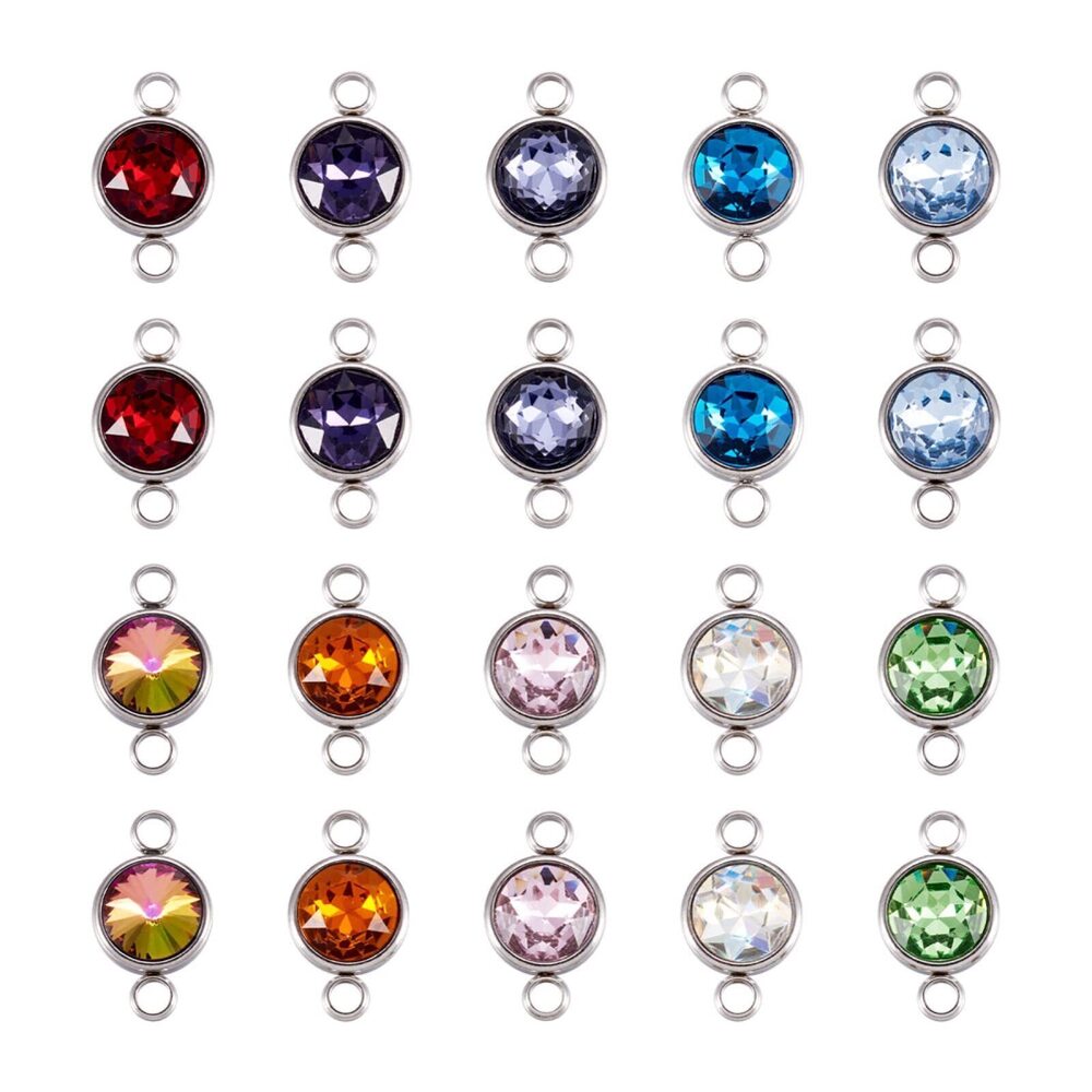 8544 Pandahall 20pcs Mixed Color Glass Gemstone Pendants Flat Round Glass
